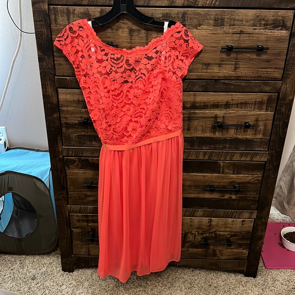 David’s Bridal Bridesmaid dress. Only worn once for wedding.  In great condition